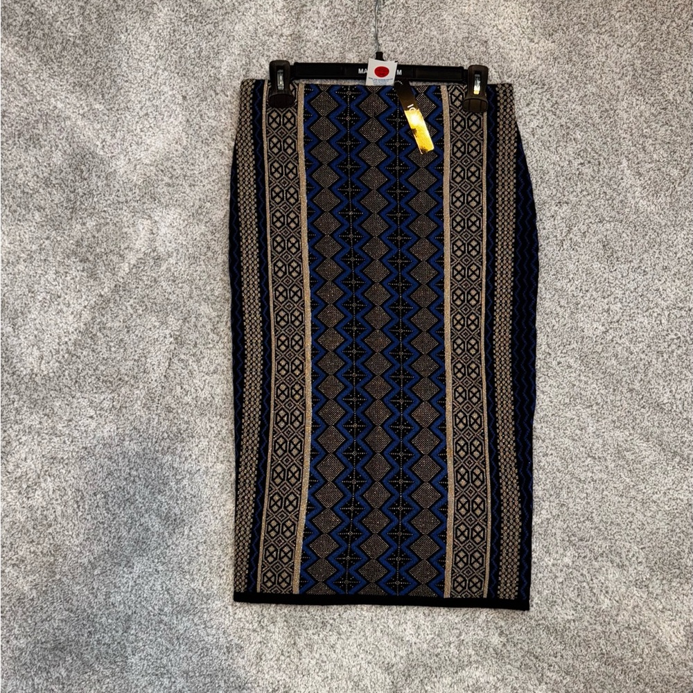 Margaret M Embellished Blue Gold Pencil Skirt